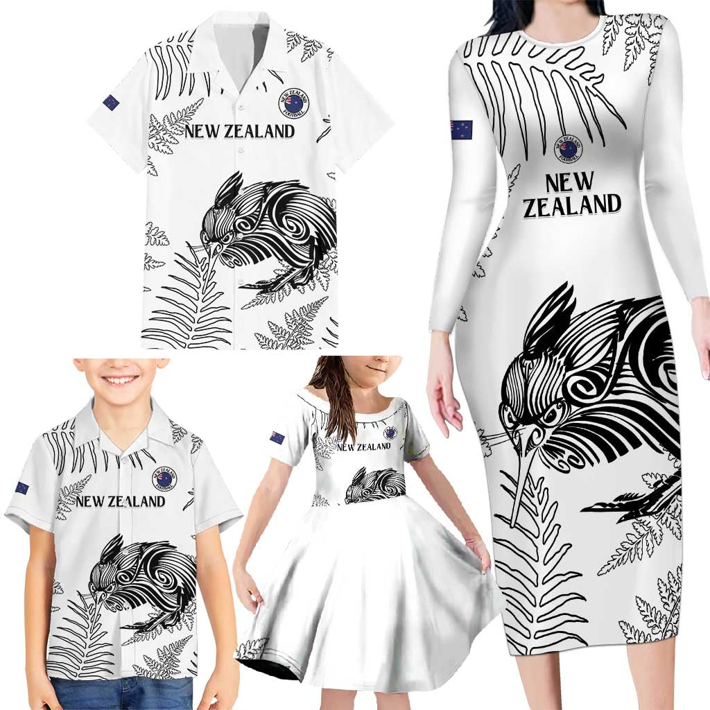 Custom New Zealand Kiwi Football Family Matching Long Sleeve Bodycon Dress and Hawaiian Shirt Aotearoa Silver Fern LT14 - Polynesian Pride