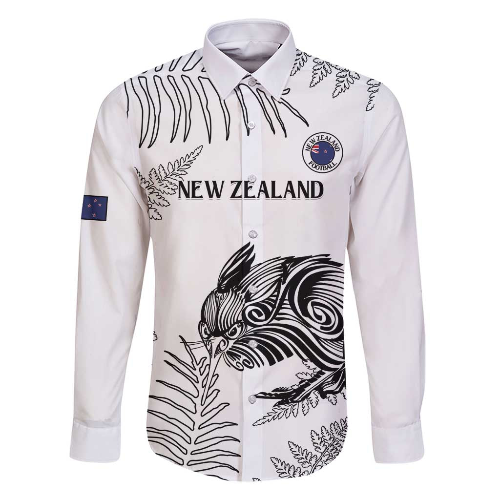 Custom New Zealand Kiwi Football Family Matching Long Sleeve Bodycon Dress and Hawaiian Shirt Aotearoa Silver Fern LT14 Dad's Shirt - Long Sleeve White - Polynesian Pride