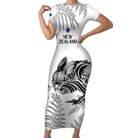 Custom New Zealand Kiwi Football Family Matching Short Sleeve Bodycon Dress and Hawaiian Shirt Aotearoa Silver Fern LT14 Mom's Dress White - Polynesian Pride