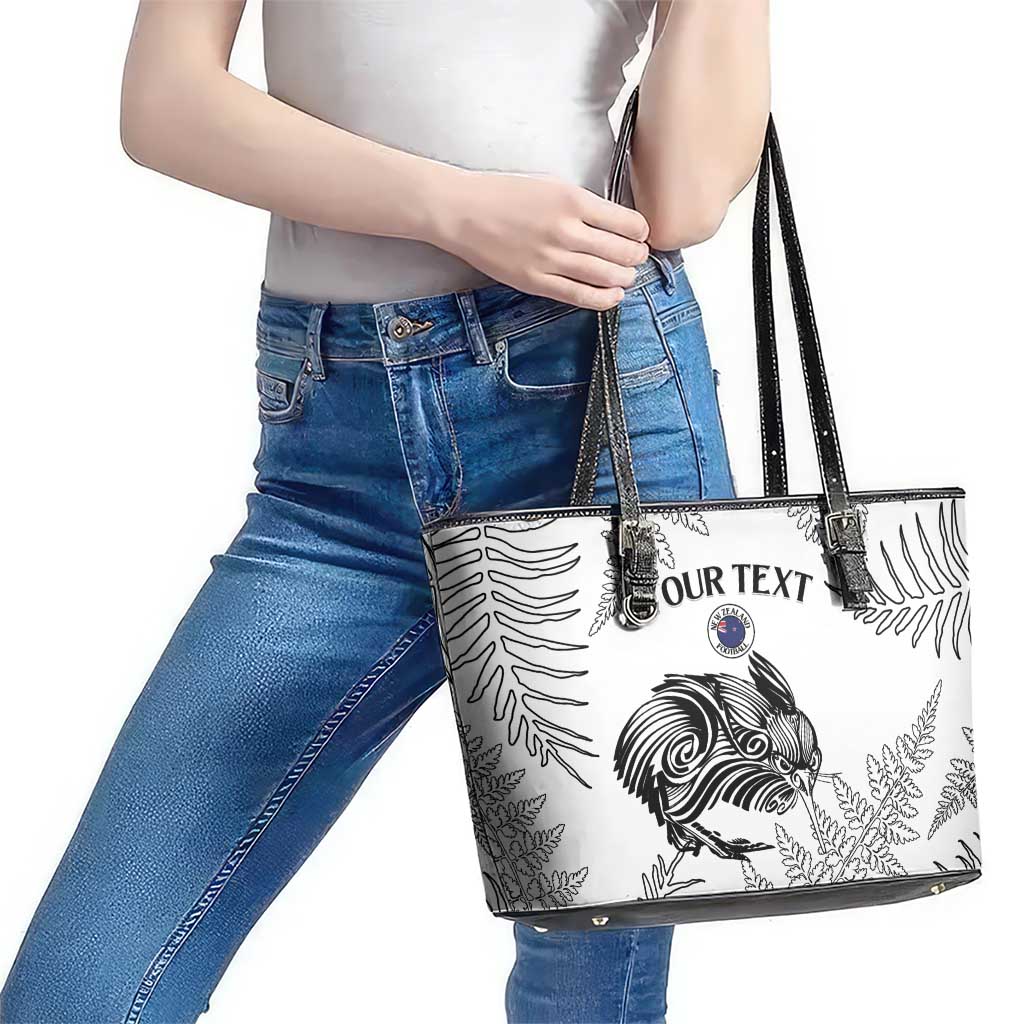 Custom New Zealand Kiwi Football Leather Tote Bag Aotearoa Silver Fern LT14 - Polynesian Pride