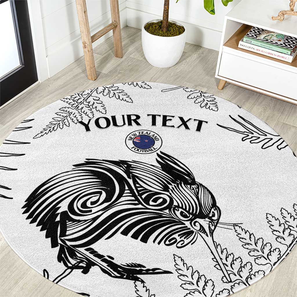 Custom New Zealand Kiwi Football Round Carpet Aotearoa Silver Fern LT14 White - Polynesian Pride