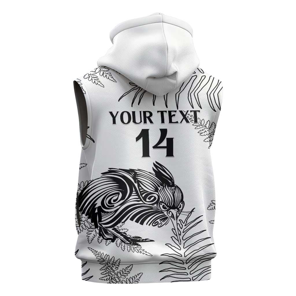 Custom New Zealand Kiwi Football Sleeveless Hoodie Aotearoa Silver Fern - Polynesian Pride