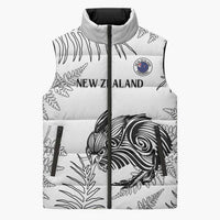 Custom New Zealand Kiwi Football Sleeveless Puffer Jacket Aotearoa Silver Fern - Polynesian Pride