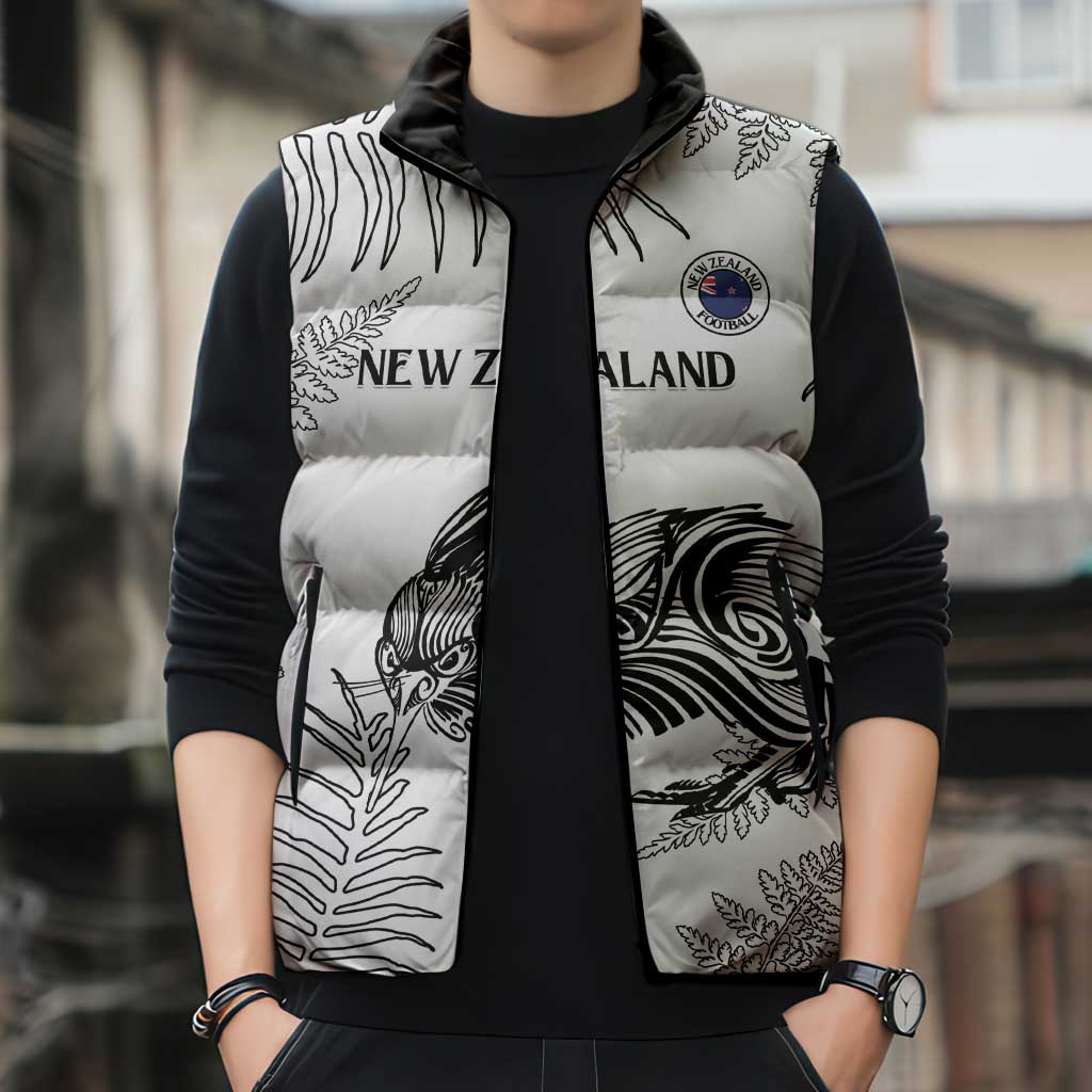 Custom New Zealand Kiwi Football Sleeveless Puffer Jacket Aotearoa Silver Fern - Polynesian Pride
