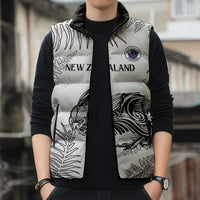 Custom New Zealand Kiwi Football Sleeveless Puffer Jacket Aotearoa Silver Fern - Polynesian Pride