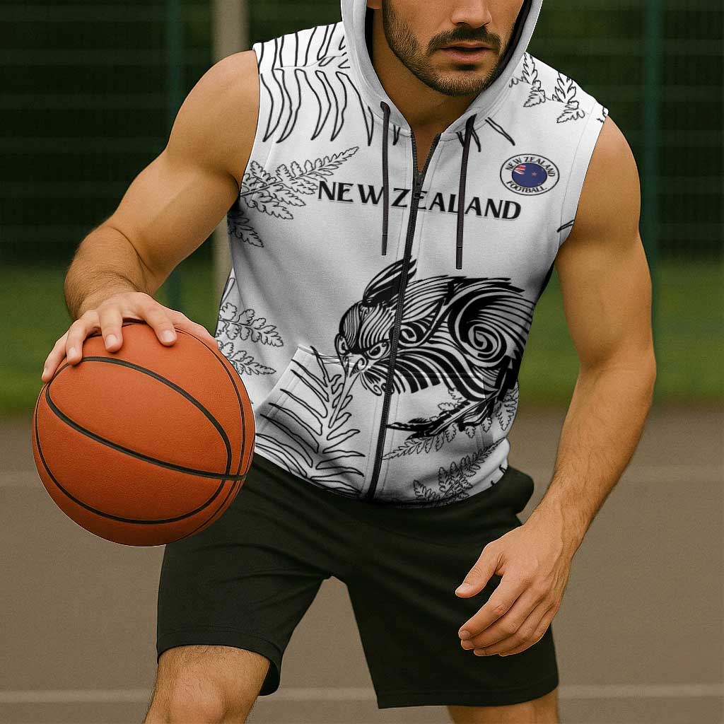 Custom New Zealand Kiwi Football Sleeveless Zip Hoodie Aotearoa Silver Fern - Polynesian Pride