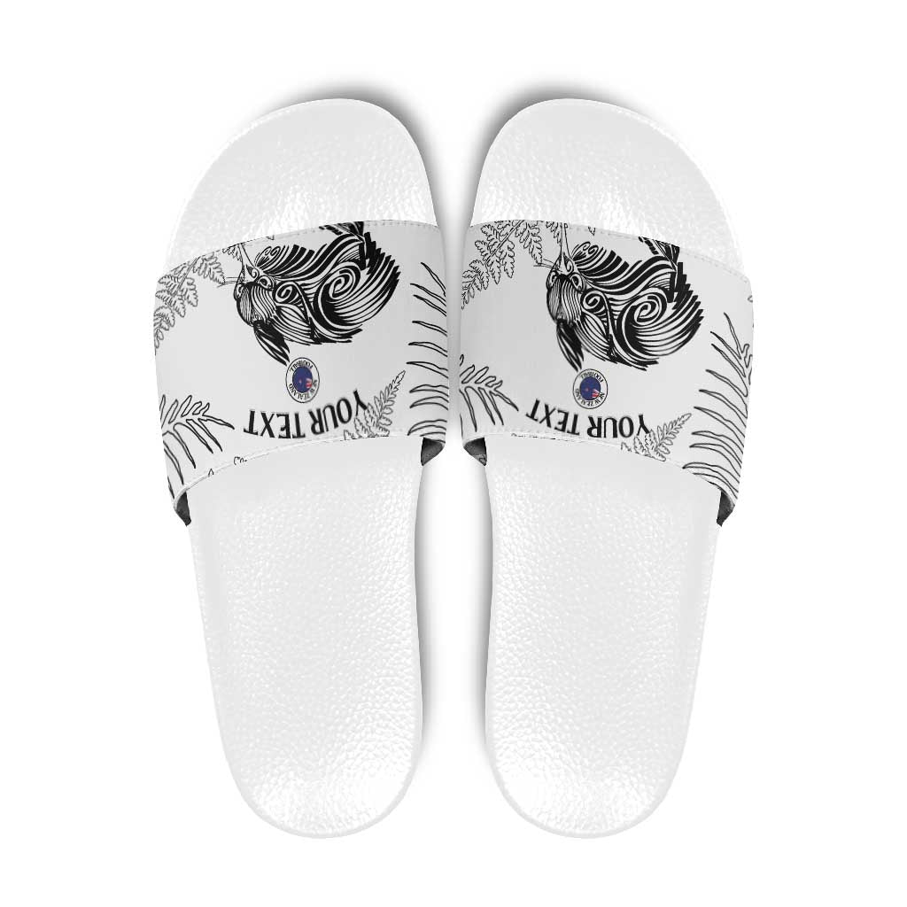 Custom New Zealand Kiwi Football Slide Sandals Aotearoa Silver Fern LT14 White - Polynesian Pride