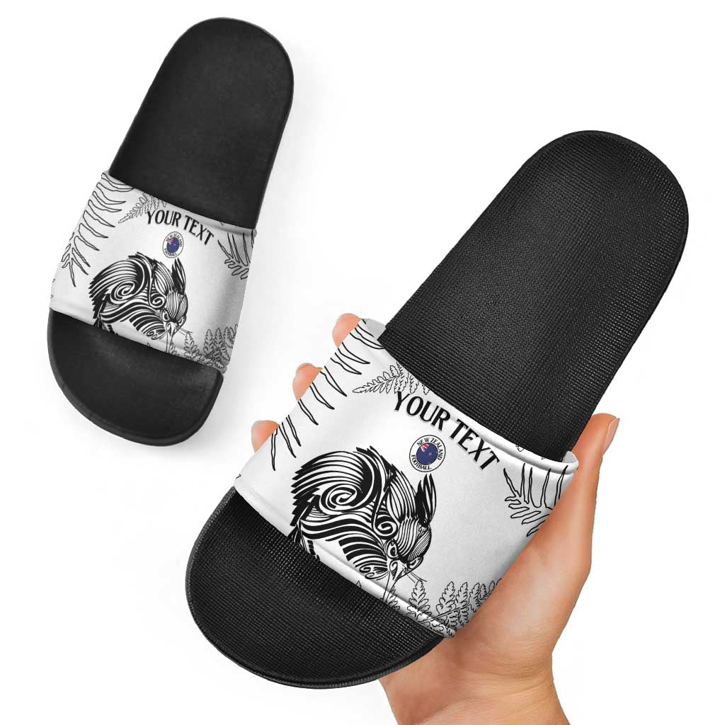 Custom New Zealand Kiwi Football Slide Sandals Aotearoa Silver Fern LT14 - Polynesian Pride
