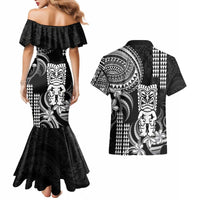 Hawaii Ku God Couples Matching Mermaid Dress and Hawaiian Shirt Kakau Mix Polynesian Tattoo