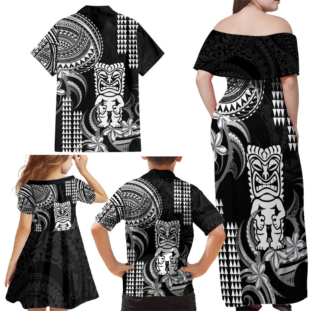 Hawaii Ku God Family Matching Off Shoulder Maxi Dress and Hawaiian Shirt Kakau Mix Polynesian Tattoo
