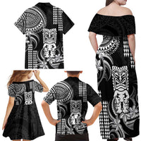 Hawaii Ku God Family Matching Off Shoulder Maxi Dress and Hawaiian Shirt Kakau Mix Polynesian Tattoo