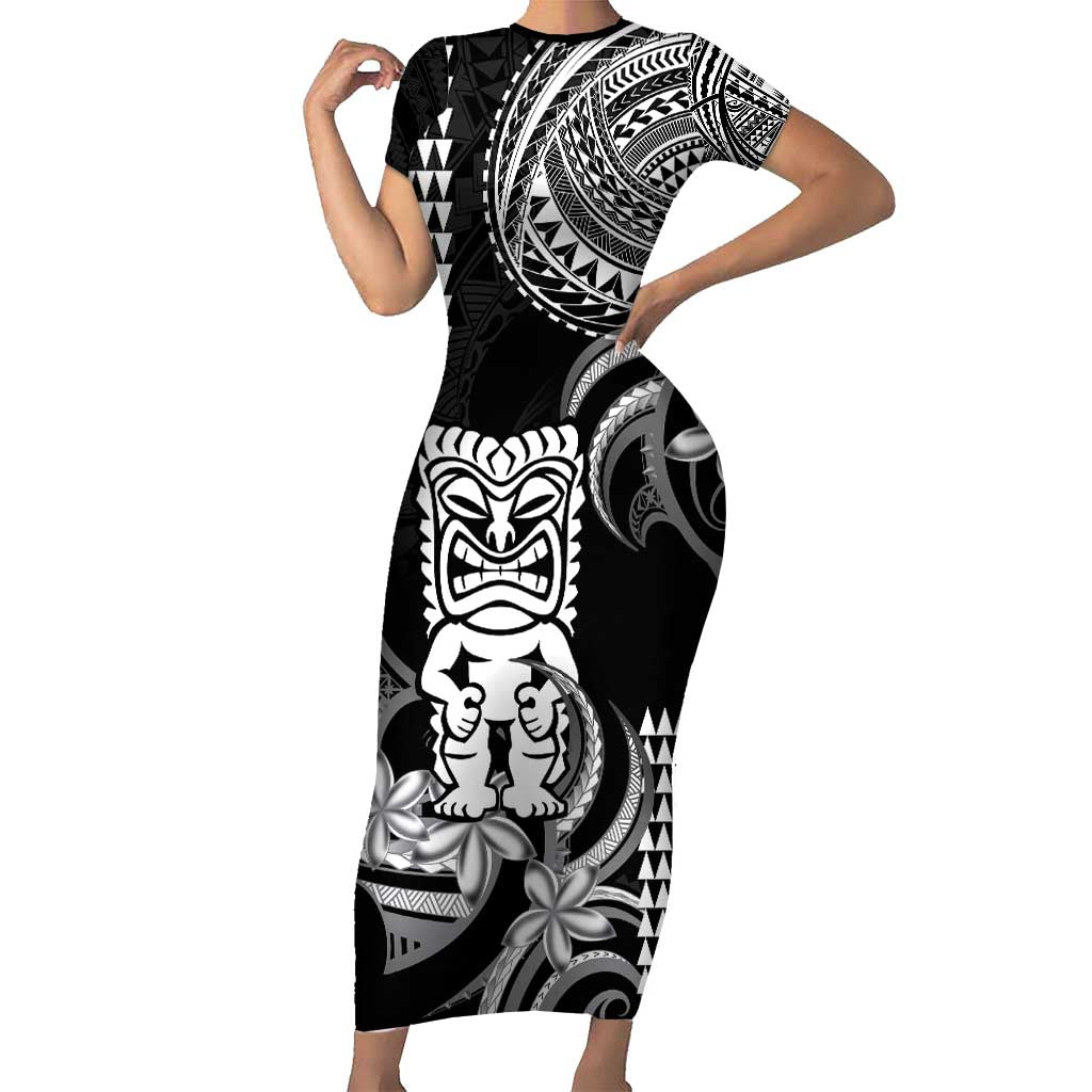 Hawaii Ku God Short Sleeve Bodycon Dress Kakau Mix Polynesian Tattoo