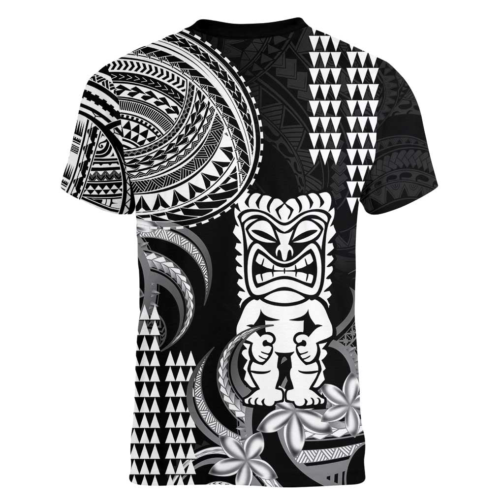 Hawaii Ku God Women V-Neck T-Shirt Kakau Mix Polynesian Tattoo