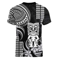 Hawaii Ku God Women V-Neck T-Shirt Kakau Mix Polynesian Tattoo