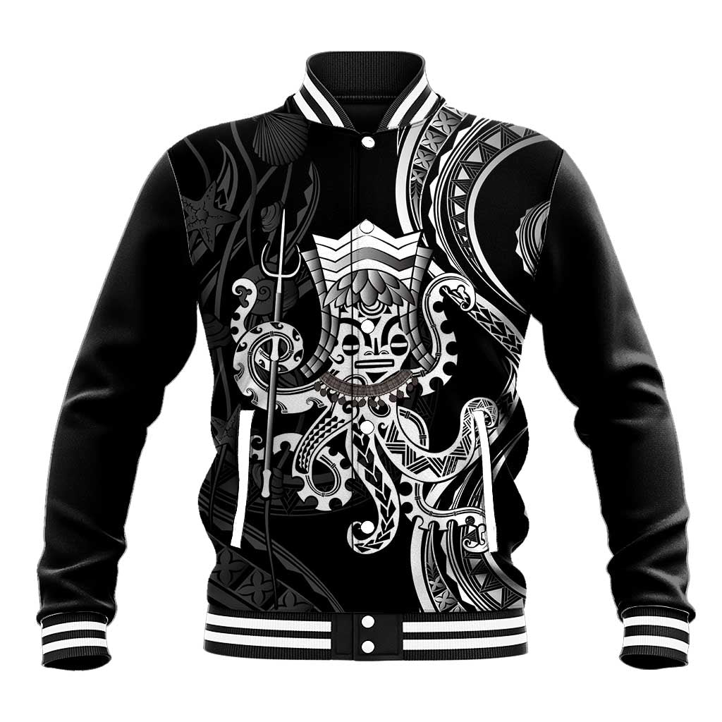Black Hawaii Kanaloa God Baseball Jacket Hawaiian Octopus