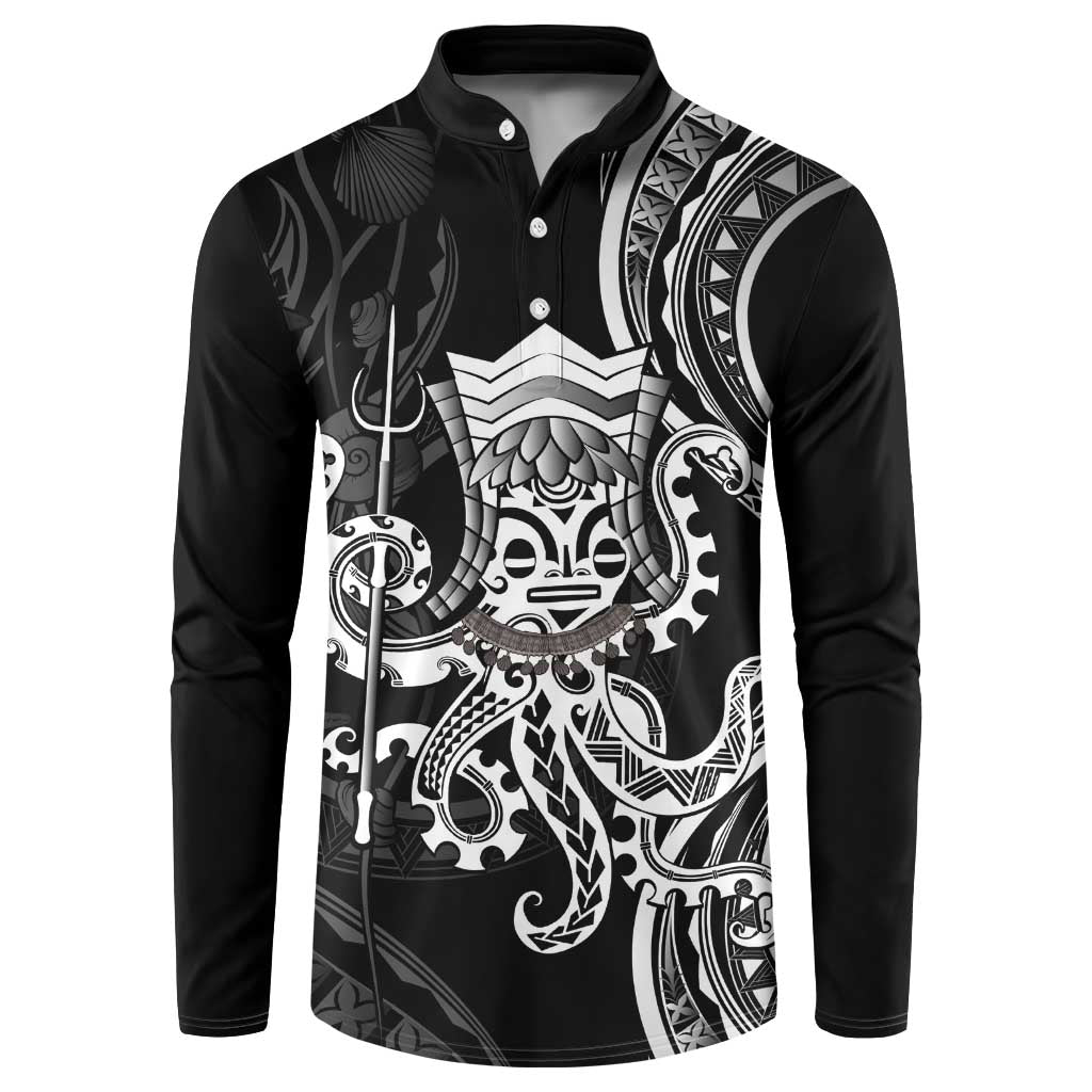 Black Hawaii Kanaloa God Button Sweatshirt Hawaiian Octopus LT14 Black - Polynesian Pride