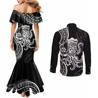 Black Hawaii Kanaloa God Couples Matching Mermaid Dress and Long Sleeve Button Shirt Hawaiian Octopus LT14 - Polynesian Pride