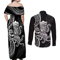 Black Hawaii Kanaloa God Couples Matching Off Shoulder Maxi Dress and Long Sleeve Button Shirt Hawaiian Octopus LT14 - Polynesian Pride