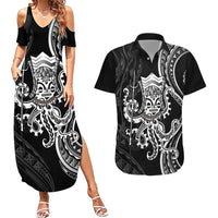 Black Hawaii Kanaloa God Couples Matching Summer Maxi Dress and Hawaiian Shirt Hawaiian Octopus LT14 Black - Polynesian Pride