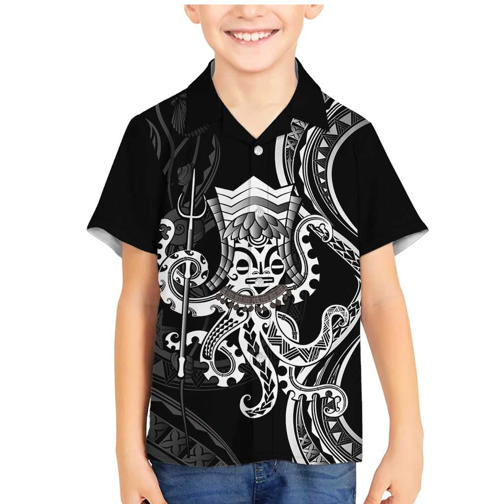 Black Hawaii Kanaloa God Family Matching Mermaid Dress and Hawaiian Shirt Hawaiian Octopus LT14 Son's Shirt Black - Polynesian Pride