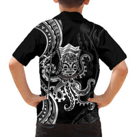 Black Hawaii Kanaloa God Family Matching Off The Shoulder Long Sleeve Dress and Hawaiian Shirt Hawaiian Octopus