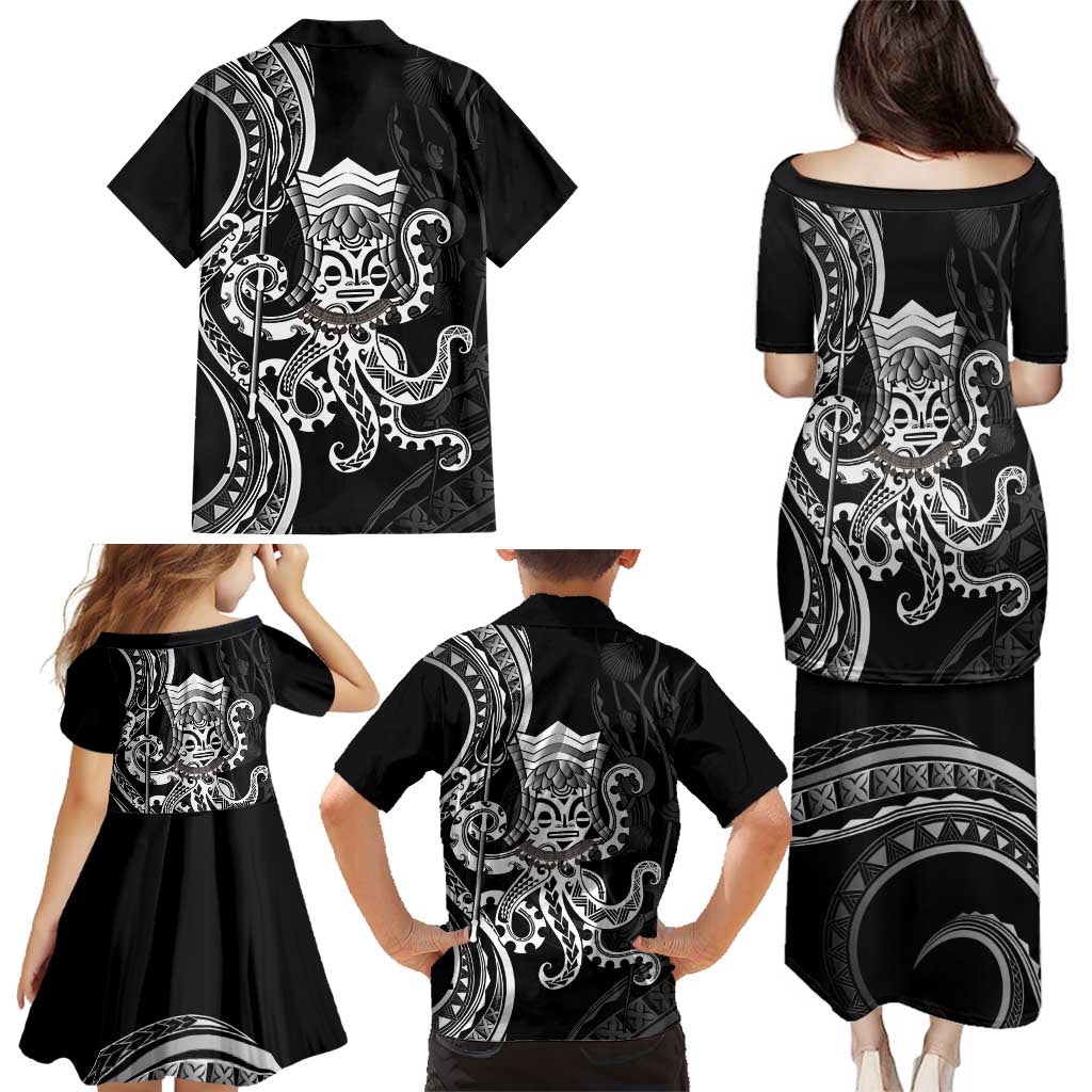 Black Hawaii Kanaloa God Family Matching Puletasi and Hawaiian Shirt Hawaiian Octopus