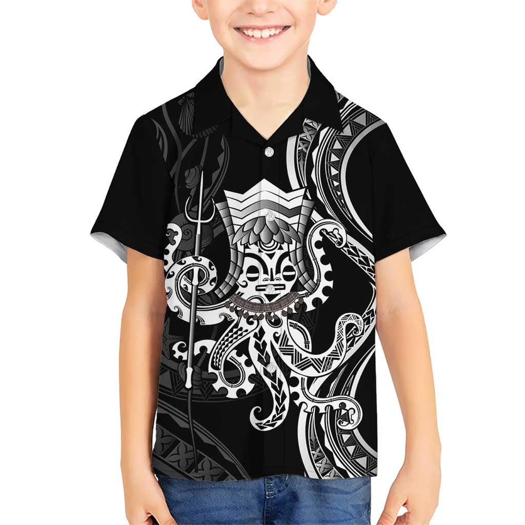 Black Hawaii Kanaloa God Family Matching Short Sleeve Bodycon Dress and Hawaiian Shirt Hawaiian Octopus LT14 Son's Shirt Black - Polynesian Pride