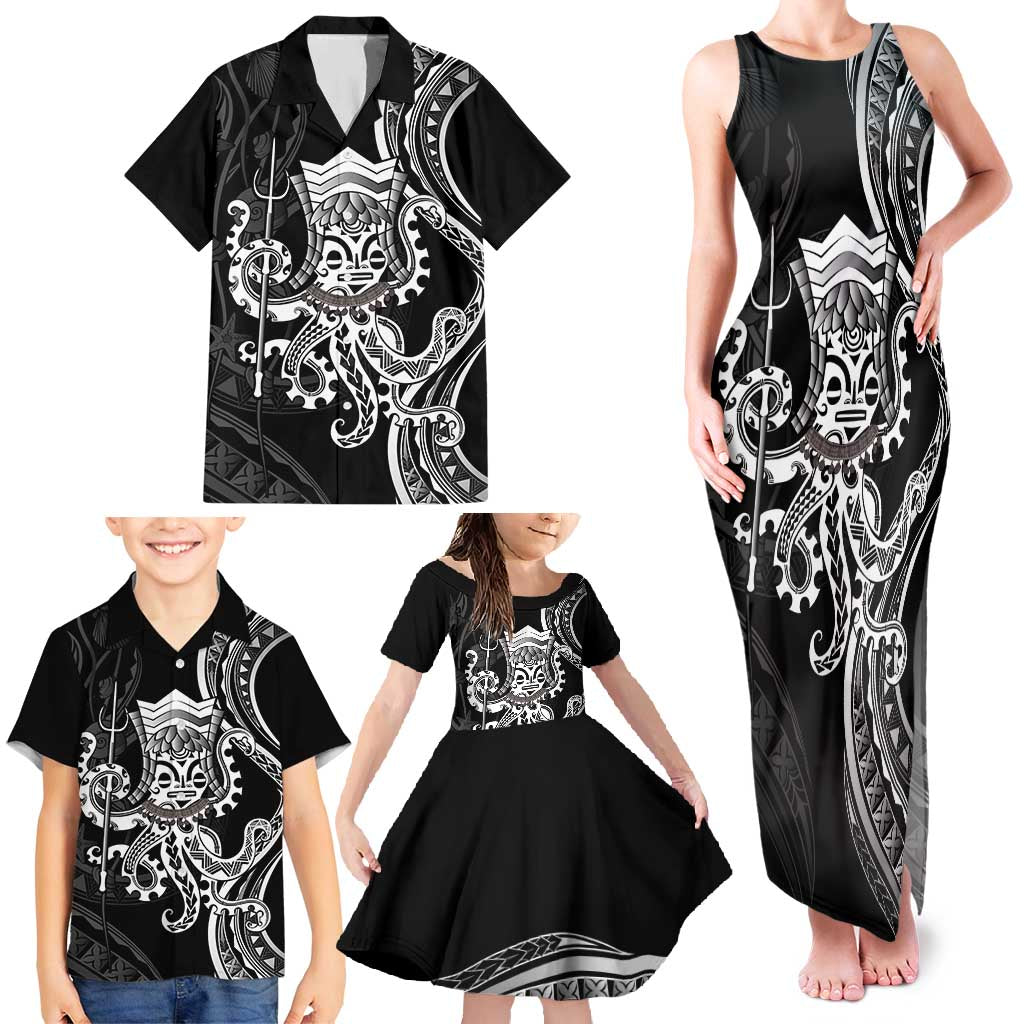 Black Hawaii Kanaloa God Family Matching Tank Maxi Dress and Hawaiian Shirt Hawaiian Octopus LT14 - Polynesian Pride