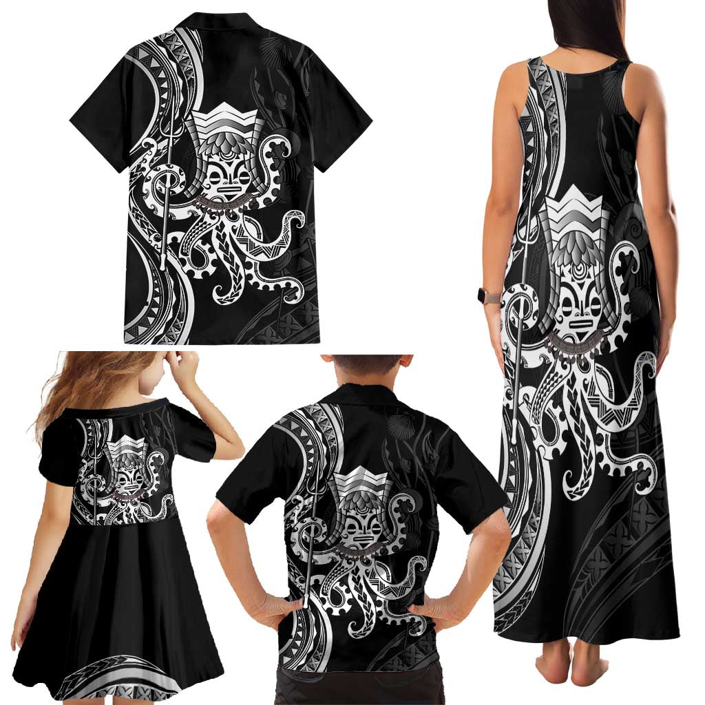 Black Hawaii Kanaloa God Family Matching Tank Maxi Dress and Hawaiian Shirt Hawaiian Octopus LT14 - Polynesian Pride