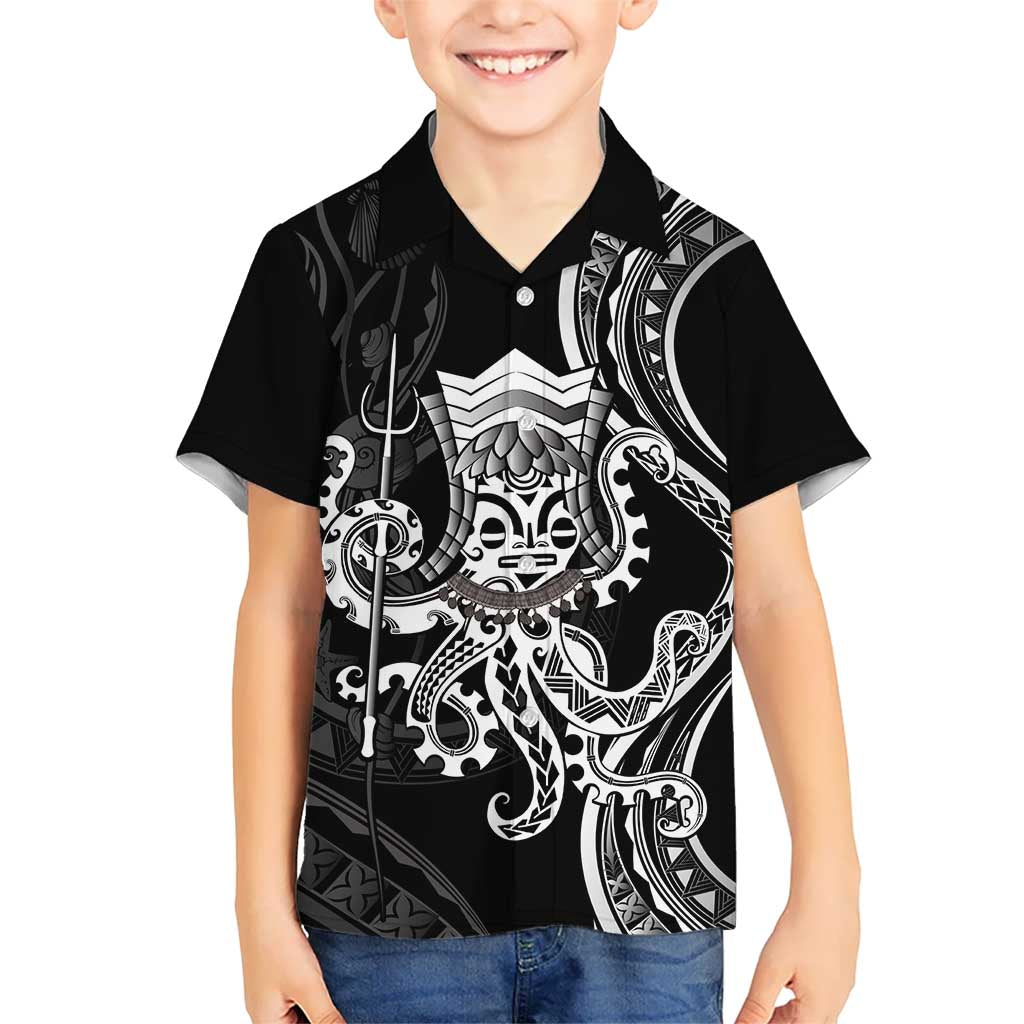 Black Hawaii Kanaloa God Kid Hawaiian Shirt Hawaiian Octopus LT14 Kid Black - Polynesian Pride