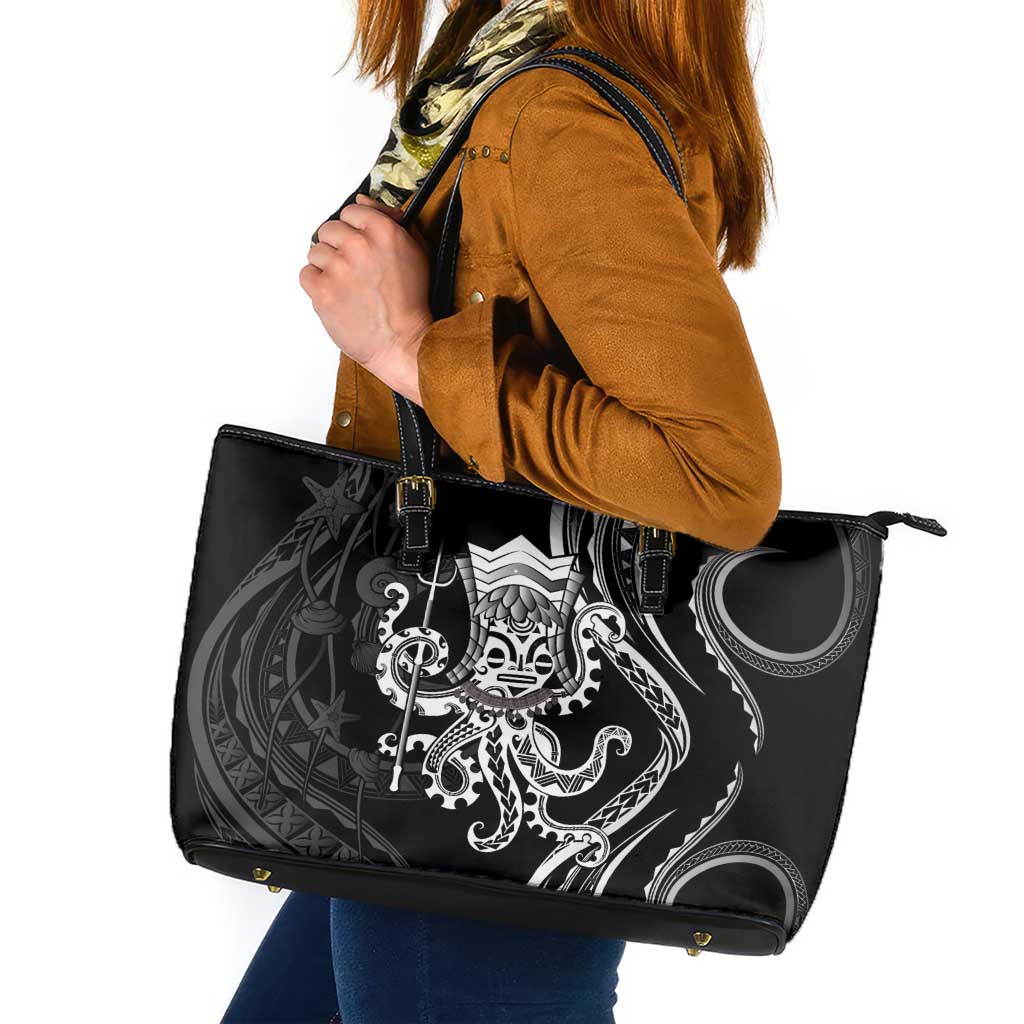 Black Hawaii Kanaloa God Leather Tote Bag Hawaiian Octopus LT14 Black - Polynesian Pride