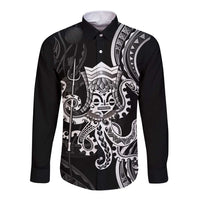 Black Hawaii Kanaloa God Long Sleeve Button Shirt Hawaiian Octopus