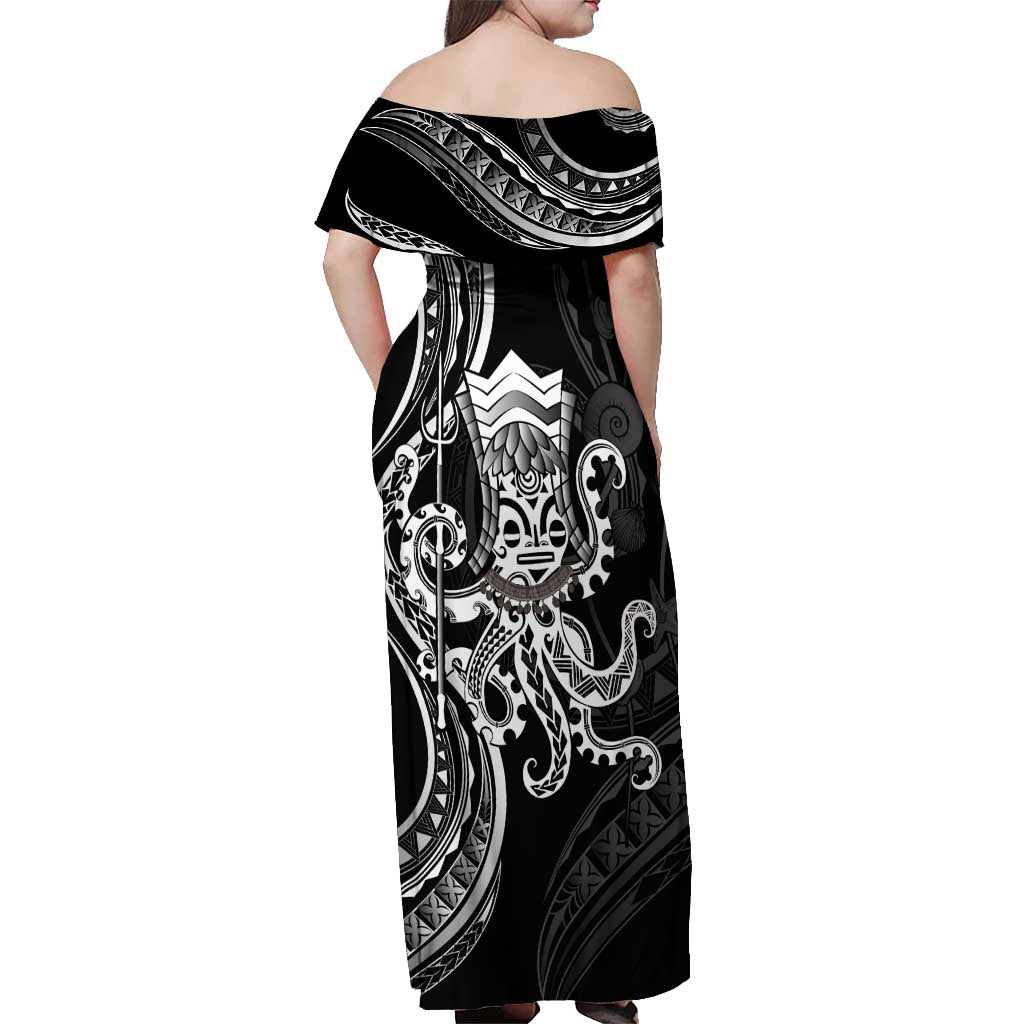 Black Hawaii Kanaloa God Off Shoulder Maxi Dress Hawaiian Octopus