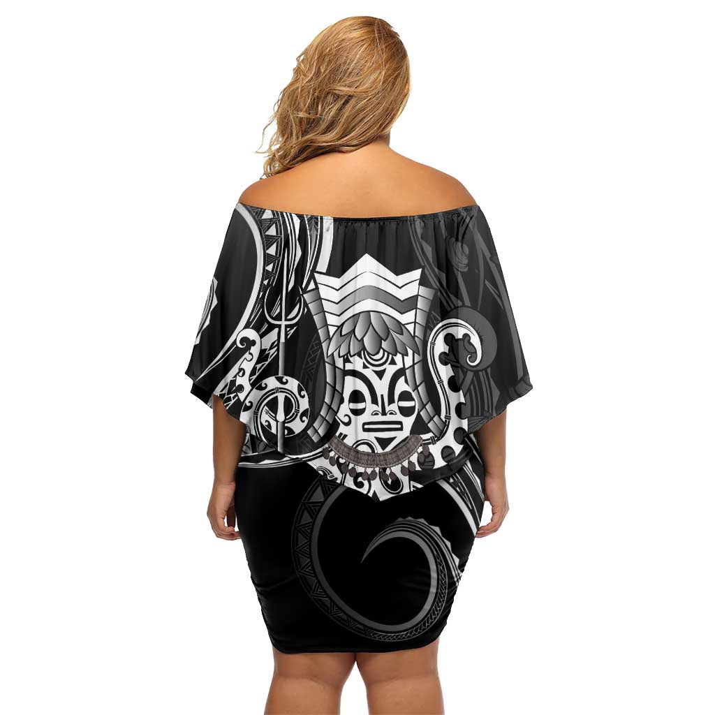 Black Hawaii Kanaloa God Off Shoulder Short Dress Hawaiian Octopus