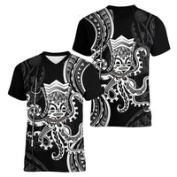Black Hawaii Kanaloa God Women V-Neck T-Shirt Hawaiian Octopus LT14 - Polynesian Pride