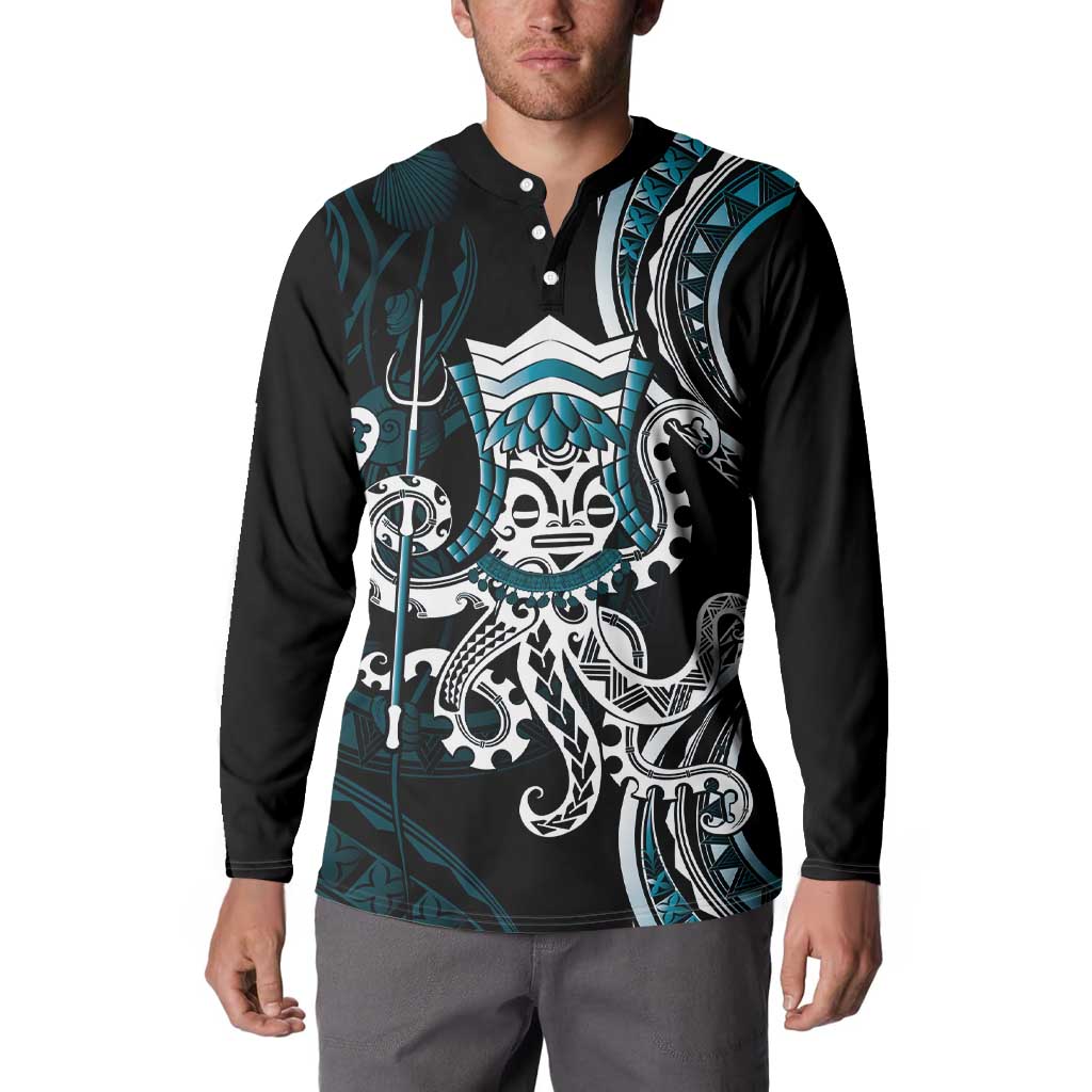Turquoise Hawaii Kanaloa God Button Sweatshirt Hawaiian Octopus