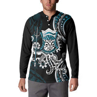 Turquoise Hawaii Kanaloa God Button Sweatshirt Hawaiian Octopus