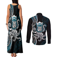 Turquoise Hawaii Kanaloa God Couples Matching Tank Maxi Dress and Long Sleeve Button Shirt Hawaiian Octopus LT14 - Polynesian Pride