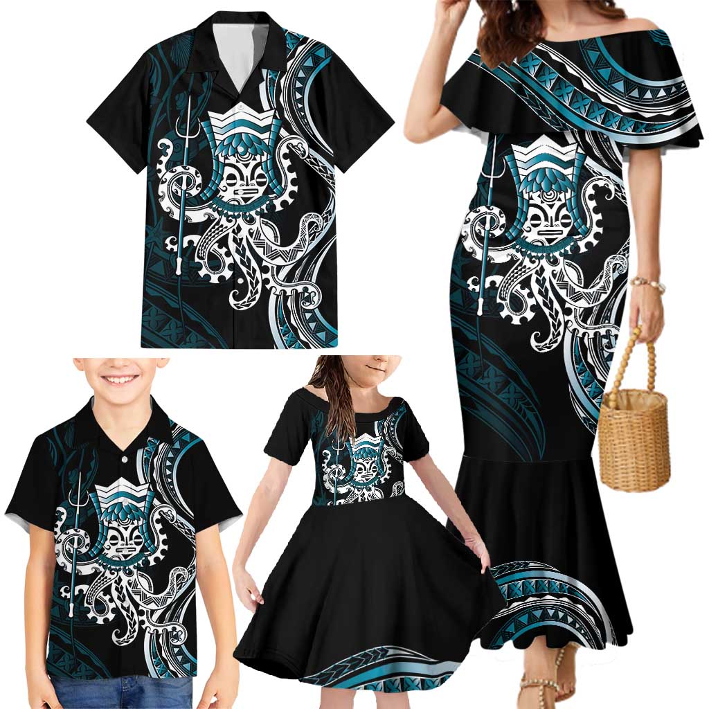Turquoise Hawaii Kanaloa God Family Matching Mermaid Dress and Hawaiian Shirt Hawaiian Octopus LT14 - Polynesian Pride