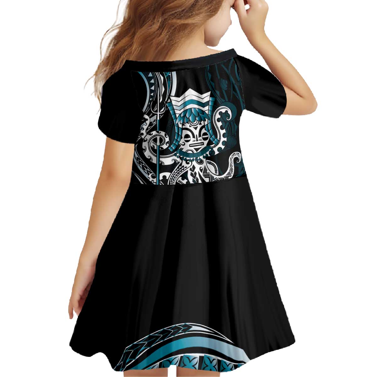 Turquoise Hawaii Kanaloa God Family Matching Off The Shoulder Long Sleeve Dress and Hawaiian Shirt Hawaiian Octopus