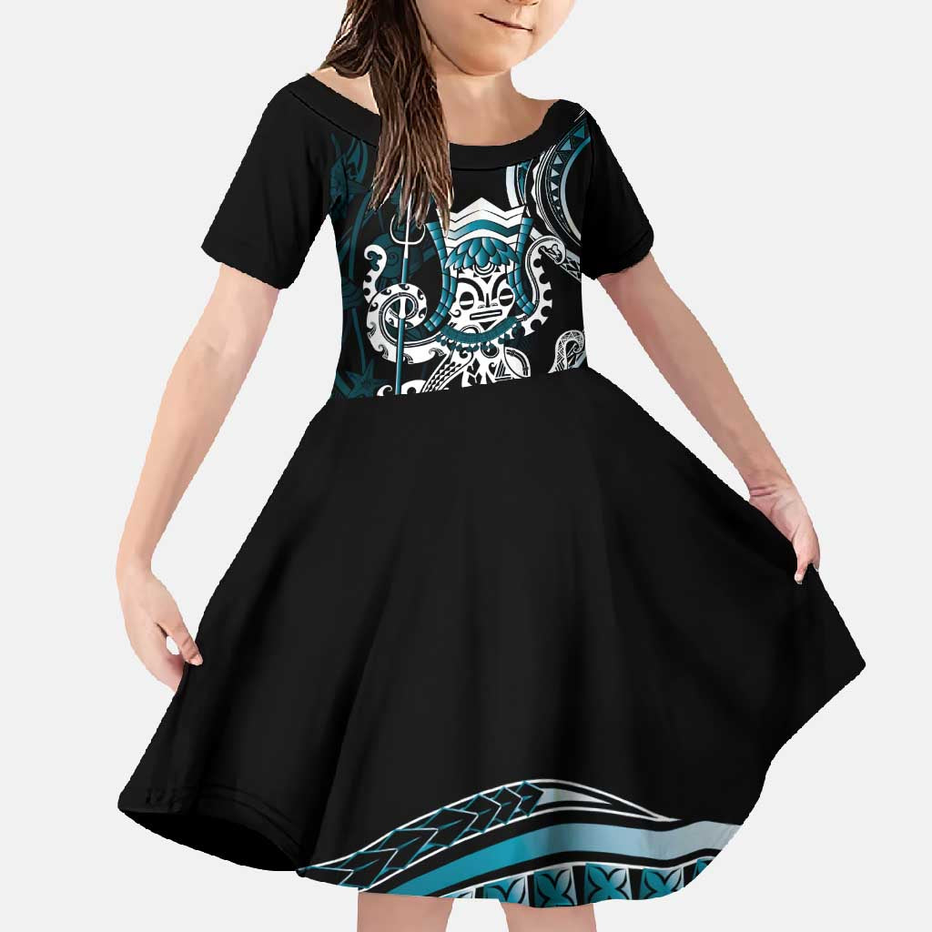Turquoise Hawaii Kanaloa God Family Matching Off Shoulder Maxi Dress and Hawaiian Shirt Hawaiian Octopus