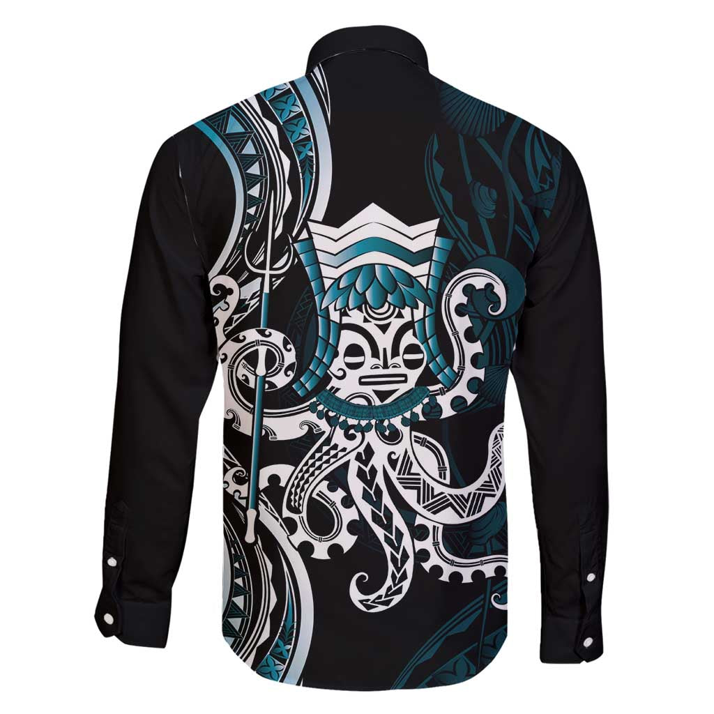 Turquoise Hawaii Kanaloa God Family Matching Off Shoulder Maxi Dress and Hawaiian Shirt Hawaiian Octopus
