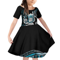 Turquoise Hawaii Kanaloa God Family Matching Off Shoulder Short Dress and Hawaiian Shirt Hawaiian Octopus LT14 Daughter's Dress Turquoise - Polynesian Pride
