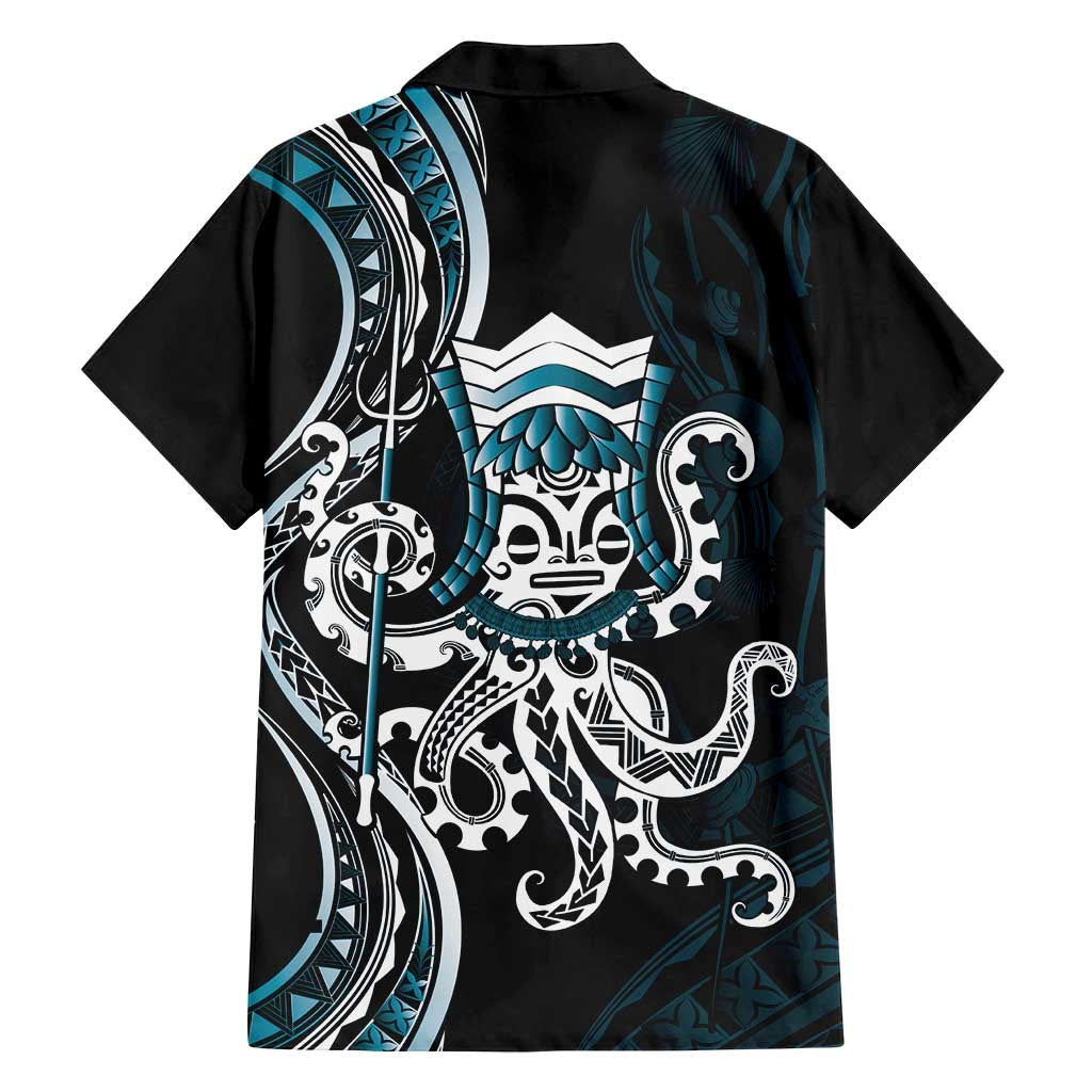 Turquoise Hawaii Kanaloa God Family Matching Off Shoulder Short Dress and Hawaiian Shirt Hawaiian Octopus LT14 - Polynesian Pride