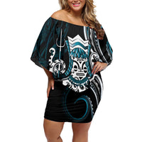 Turquoise Hawaii Kanaloa God Family Matching Off Shoulder Short Dress and Hawaiian Shirt Hawaiian Octopus LT14 Mom's Dress Turquoise - Polynesian Pride