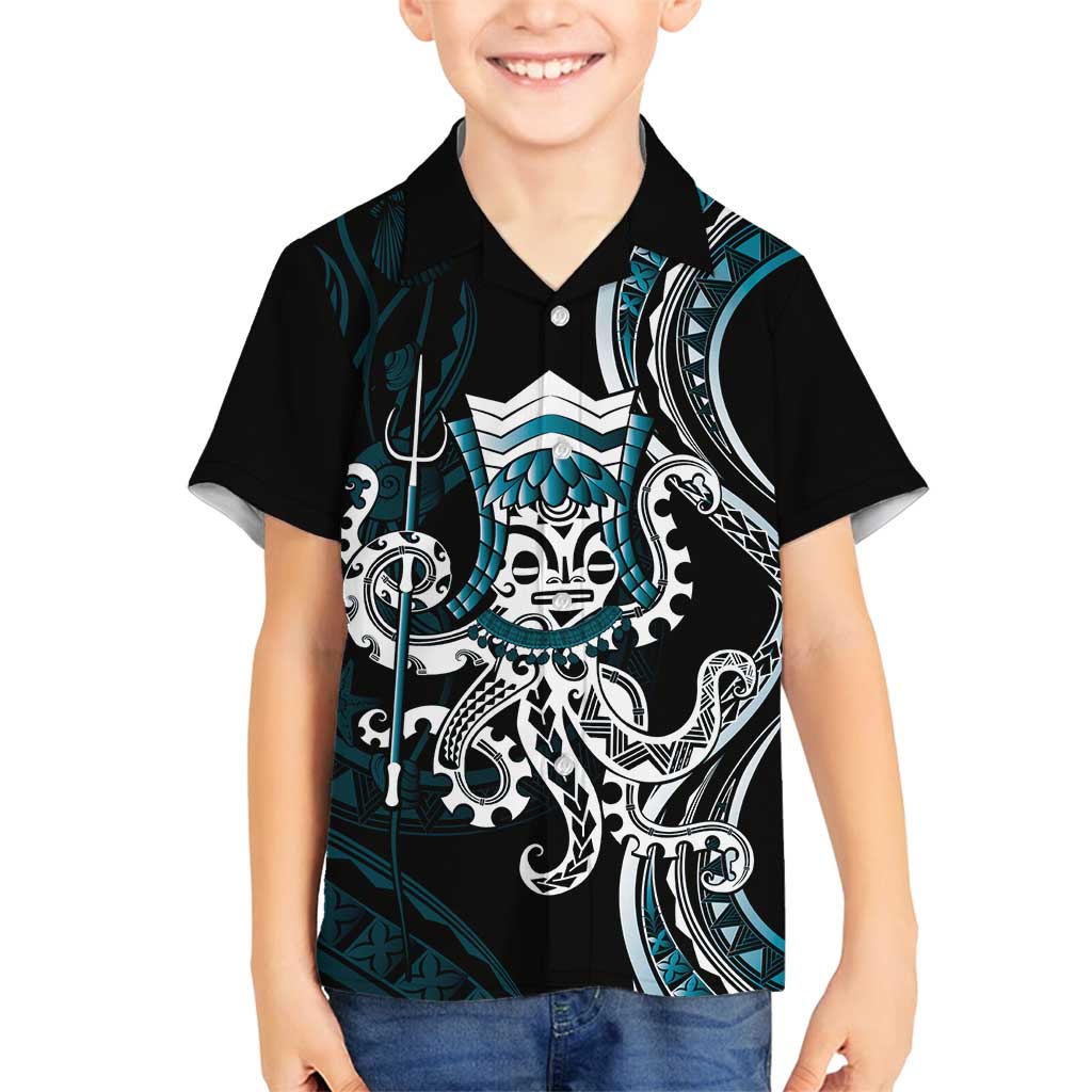 Turquoise Hawaii Kanaloa God Family Matching Off Shoulder Short Dress and Hawaiian Shirt Hawaiian Octopus LT14 Son's Shirt Turquoise - Polynesian Pride