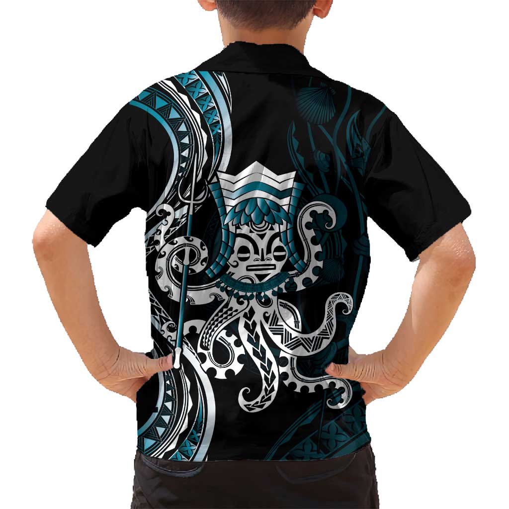 Turquoise Hawaii Kanaloa God Family Matching Puletasi and Hawaiian Shirt Hawaiian Octopus