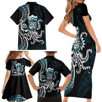 Turquoise Hawaii Kanaloa God Family Matching Short Sleeve Bodycon Dress and Hawaiian Shirt Hawaiian Octopus LT14 - Polynesian Pride