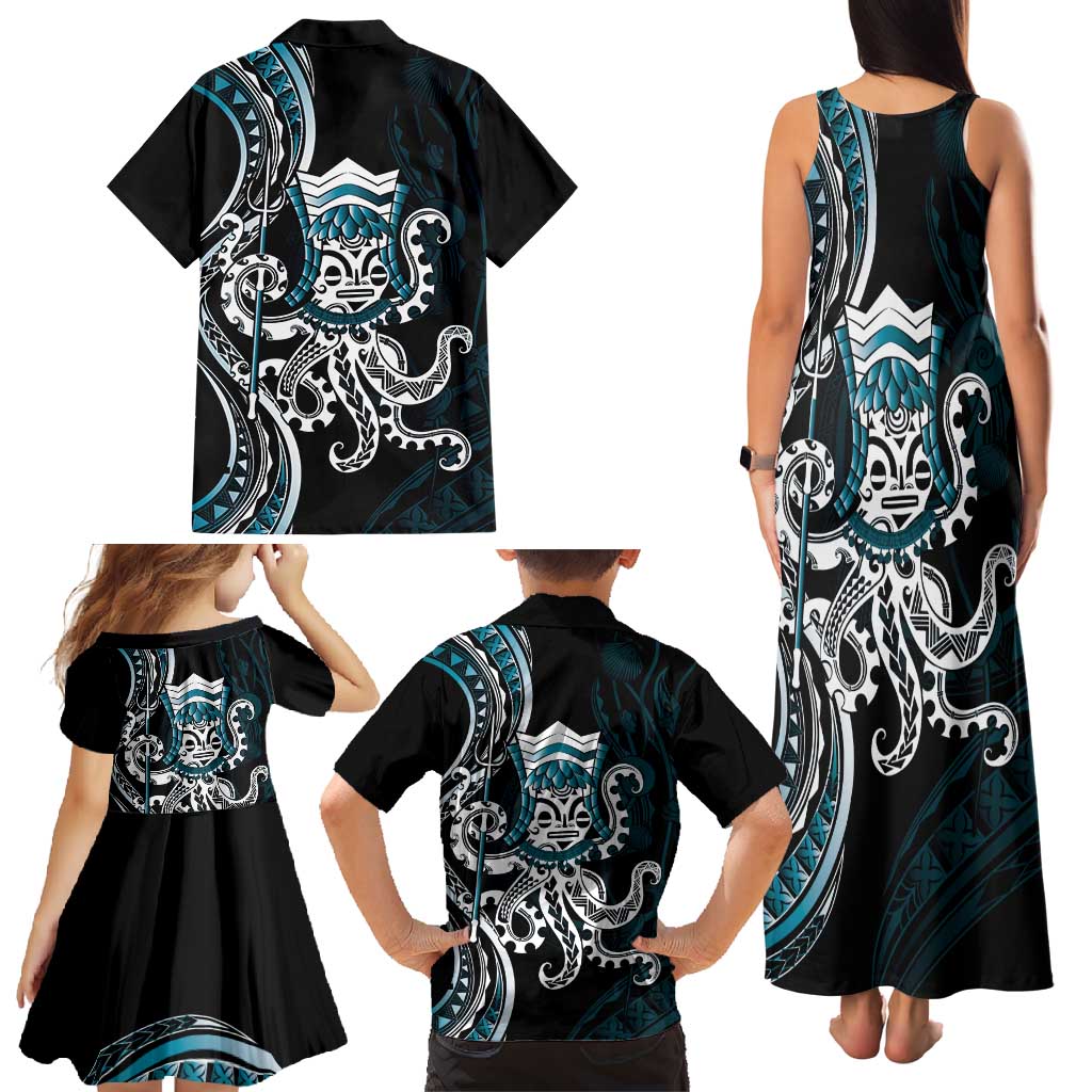 Turquoise Hawaii Kanaloa God Family Matching Tank Maxi Dress and Hawaiian Shirt Hawaiian Octopus LT14 - Polynesian Pride