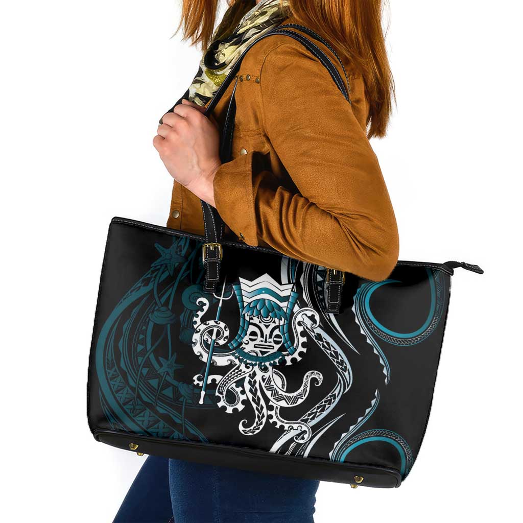 Turquoise Hawaii Kanaloa God Leather Tote Bag Hawaiian Octopus LT14 Turquoise - Polynesian Pride